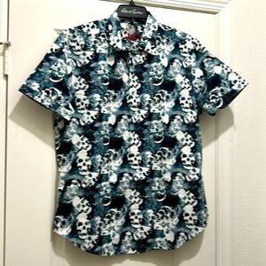 Robert Graham Mackay Shirt Short Sleeve Button Up Skull All Over Print Sz Large
